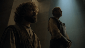 Tyrion and Jorah before the queen.